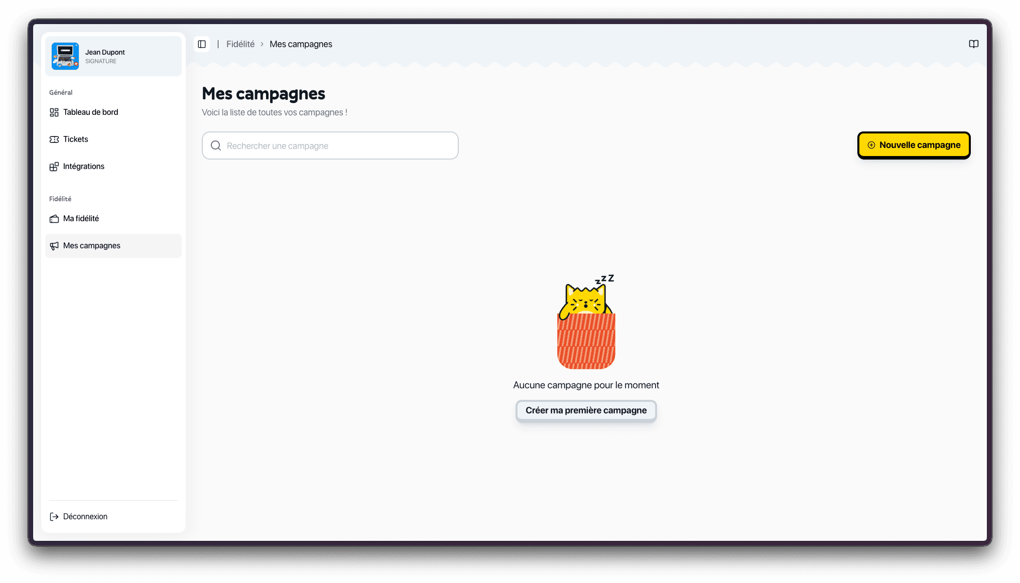 Page Mes campagnes dans le dashboard Ticat