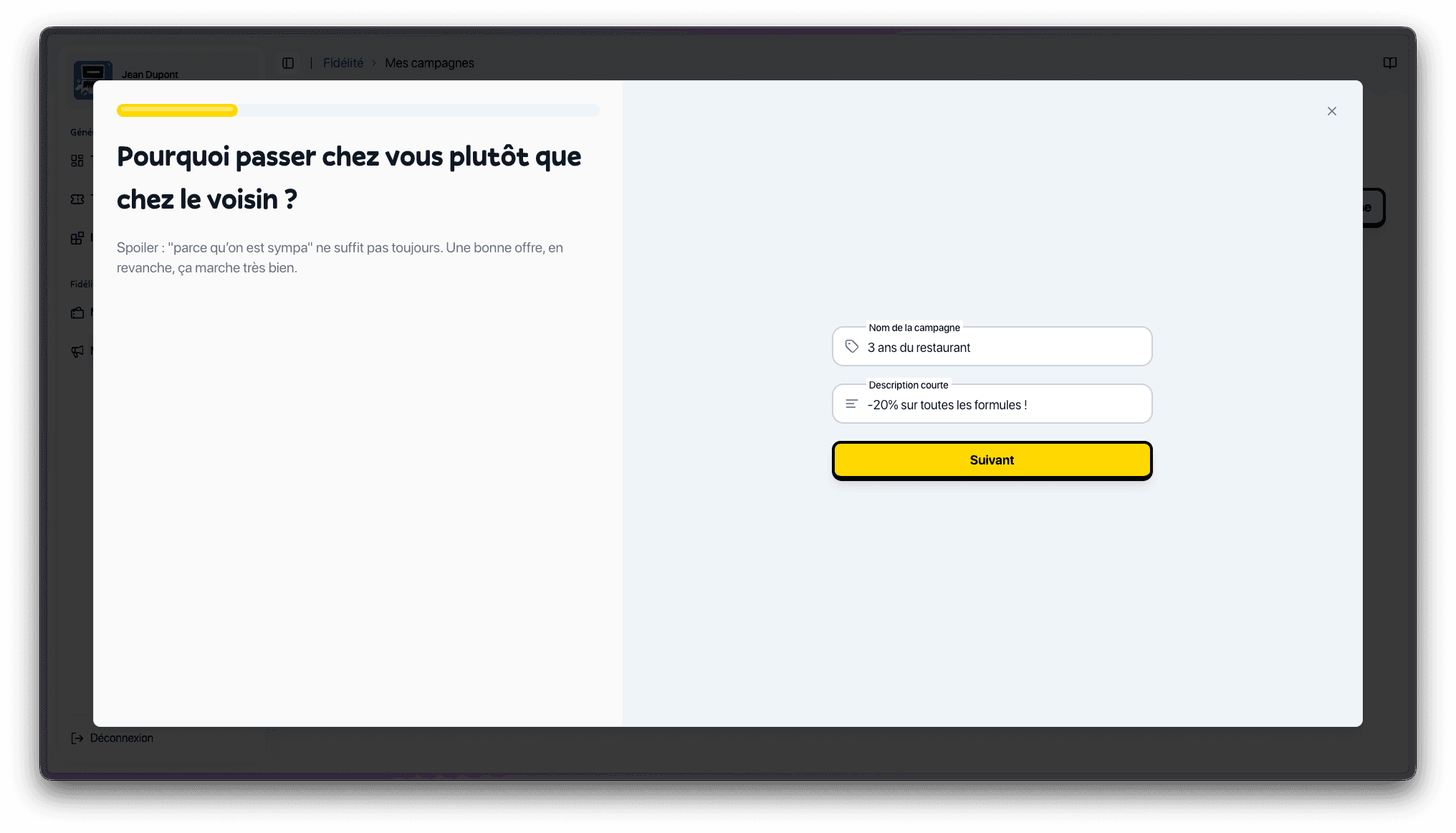 Nom et description de campagne renseignés