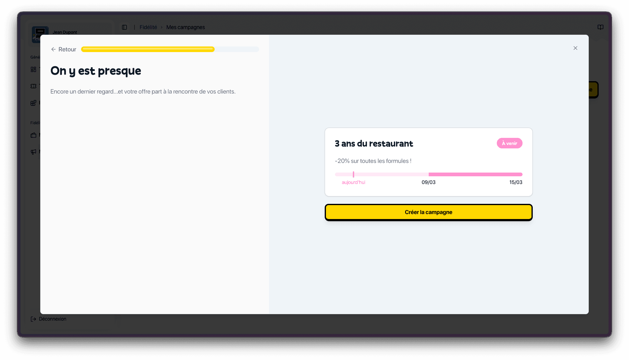 Récapitulatif de la campagne avant validation
