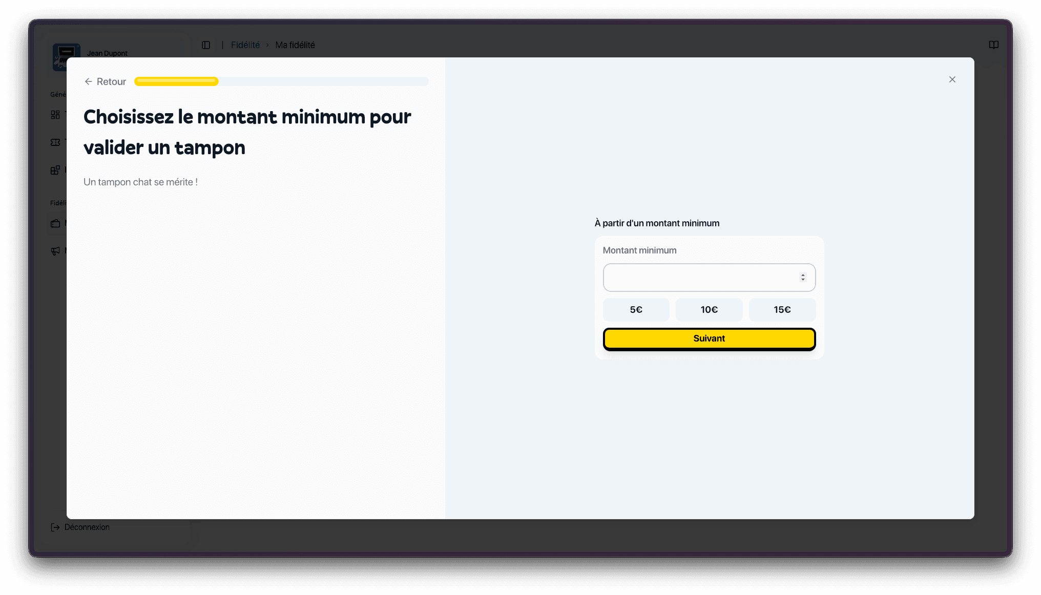 Choix du montant minimum pour obtenir un tampon